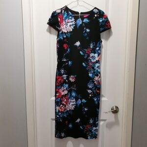 Betsey Johnson Black Midi Dress with Blue and Red Floral